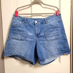 LANE Bryant Midi Patch Pocket Jean Shorts